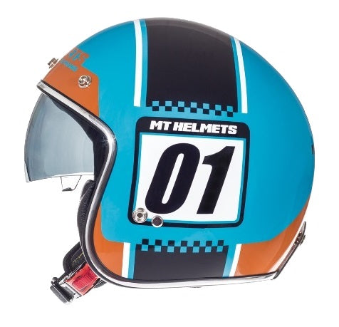Casca open face motociclete MT Le Mans SV Numberplate potocaliu fluor/albastru deschis lucios (ochelari soare integrati)