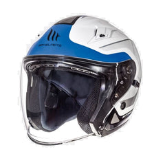 Casca open face motociclete MT Avenue SV Crossroad alb/albastru lucios (ochelari soare integrati)
