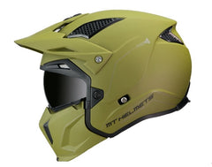 Casca MT Streetfighter SV solid A6 verde mat (ochelari soare integrati) – masca (protectie) barbie si cozoroc detasabile