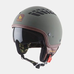 Casca open face motociclete MT Cosmo SV verde military mat (ochelari soare integrati)