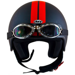 Casca open face motociclete MT Custom Rider Retro negru/portocaliu mat (ochelari inclusi)