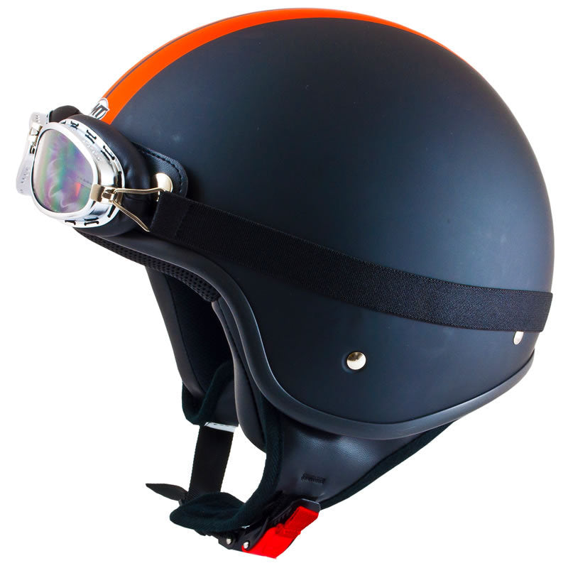 Casca open face motociclete MT Custom Rider Retro negru/portocaliu mat (ochelari inclusi)
